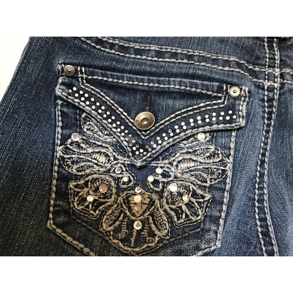 Nine West Indigo Blue Jeans Bling Back Flap Pockets Date Night Fit 28/6 GUC - Picture 5 of 7